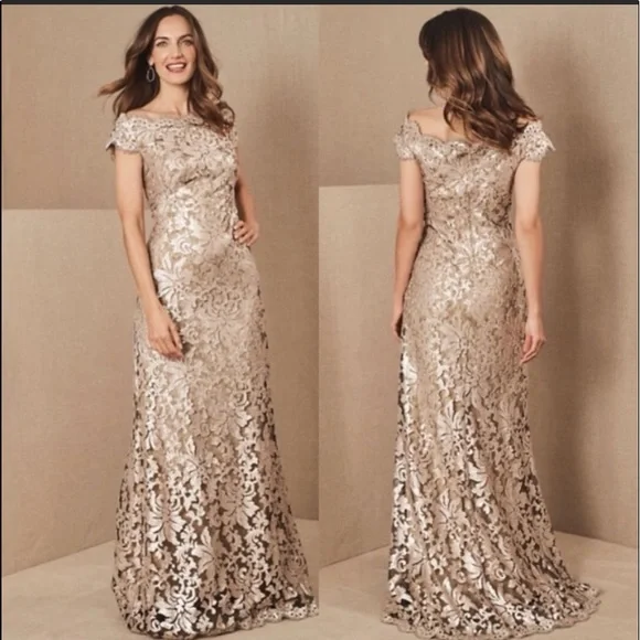 BHLDN Dresses Bhldn Tadashi Shoji Odette Gold Sequin Lace Gown